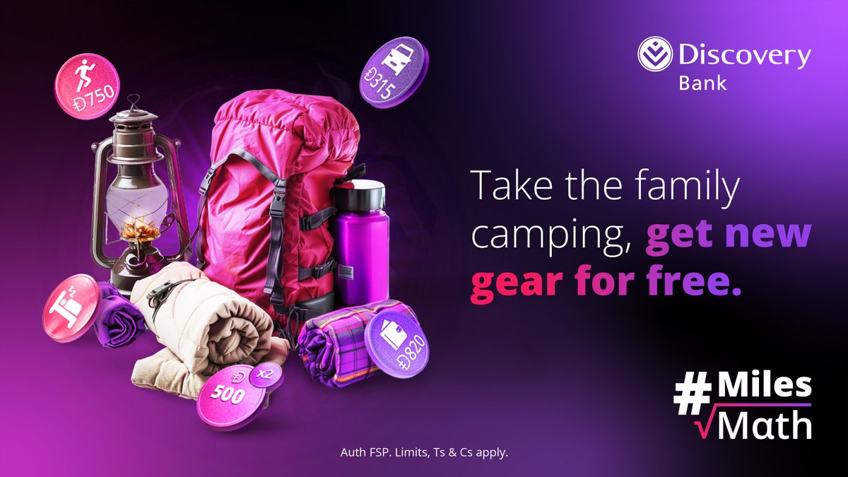 Discovery_SA's tweet photo. Stand to win Đ1,000! Tell us how we fuel your adventures using #DiscoveryBestBank! 🧵👇
"Want to go camping🏕️ Filled up with fuel for R1,500 and got R1,050 back in Điscovery Miles. Used those Đ to get camping gear. So basically, I got new camping gear for free." #MilesMath https://t.co/C2aY8XxlPu