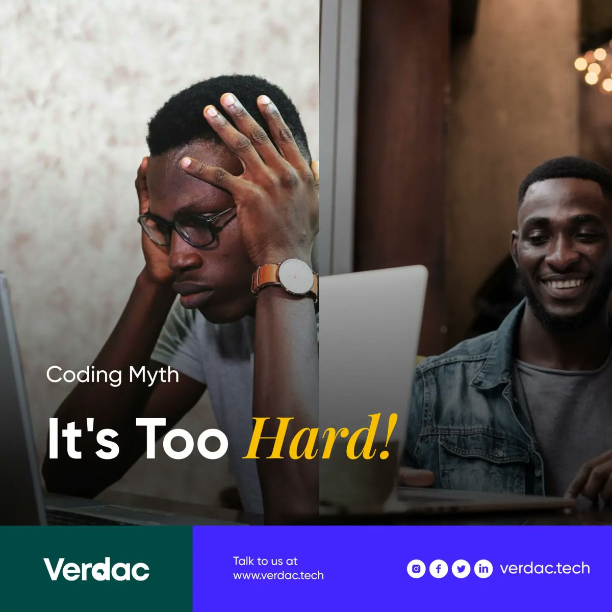 VerdacTech's tweet image. Is coding too hard?🤔
Not at all!🤗 At Verdac Tech, we break down complex concepts into easy-to-understand lessons.

Join us in our next cohort.
Coding can in fact be easy!

Visit verdac.tech to begin your coding journey🤗
#verdactech #softwaredevelopment #learncoding