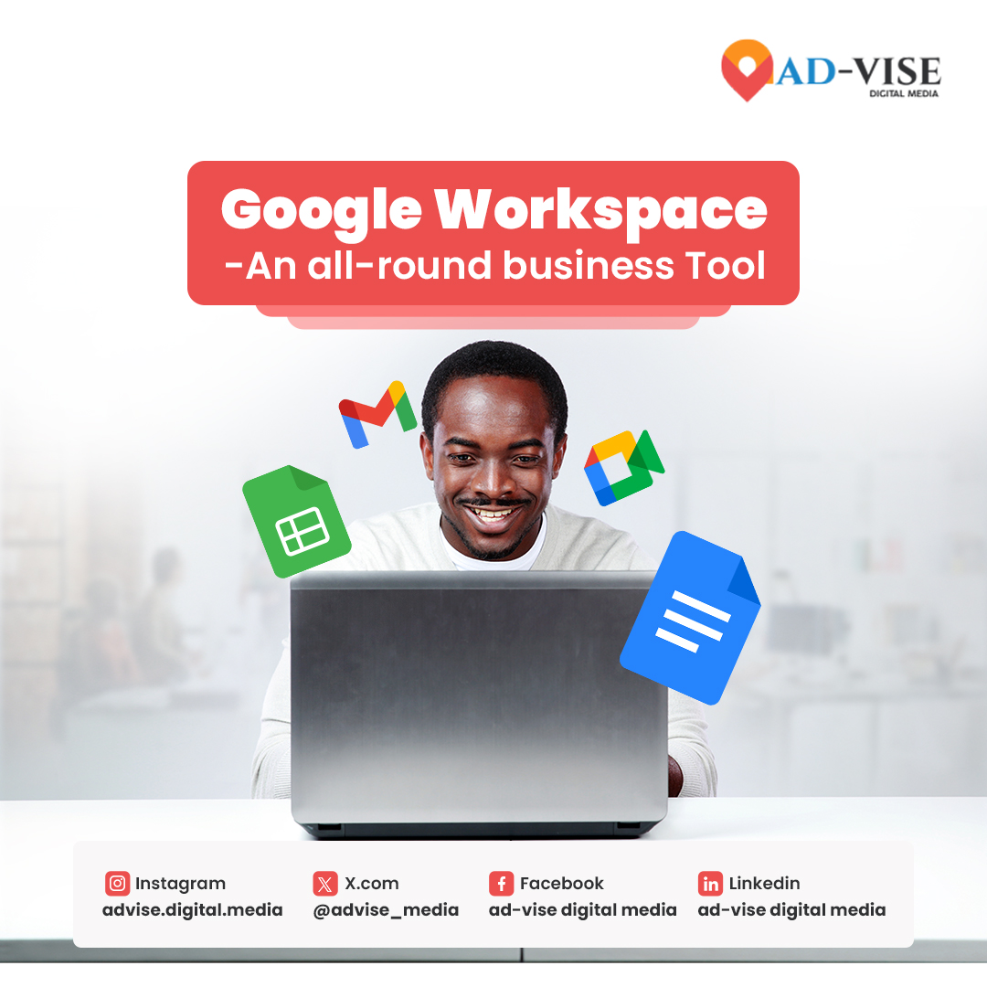 advise_media's tweet image. Let&apos;s talk about digital tools that are essential to business for e.g Google Workspace.

The Google workspace includes Gmail, Google Drive, Sheets, Slides and more. It is designed for businesses, educational institutions and individuals. 
.
#digitaltools #efficientworkspace