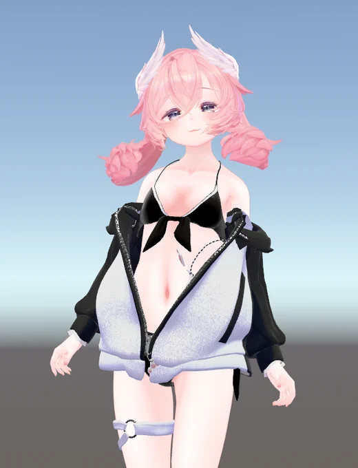 サマーネコーションもちびモワちゃんにMAポン付けでなんとか着せられた…!(おさげみたいでかわいい #リルモワさん 