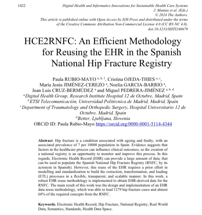 This article is a brilliant example of clinical data reuse from EPRs improving data quality, reducing clinical workload, time &amp; costs in hip fracture patients from National Spanish hip fracture database. <a href="/BritOrthopaedic/">BOA</a> <a href="/RCP_FFFAP/">Falls & Fragility Fracture Audit Programme</a> <a href="/NHSDigital/">NHS England Transformation</a> 

Article: ebooks.iospress.nl/doi/10.3233/SH…