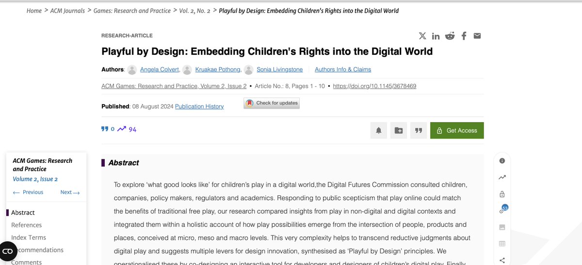 We have also developed our #PlayfulByDesign research to show how it supports our wider #DigitalFutures4Children agenda for #ChildRightsByDesign, helping to implement #UNCRC #GeneralComment25 at dl.acm.org/doi/10.1145/36…  - read o/a at eprints.lse.ac.uk/124301/1/Playf…