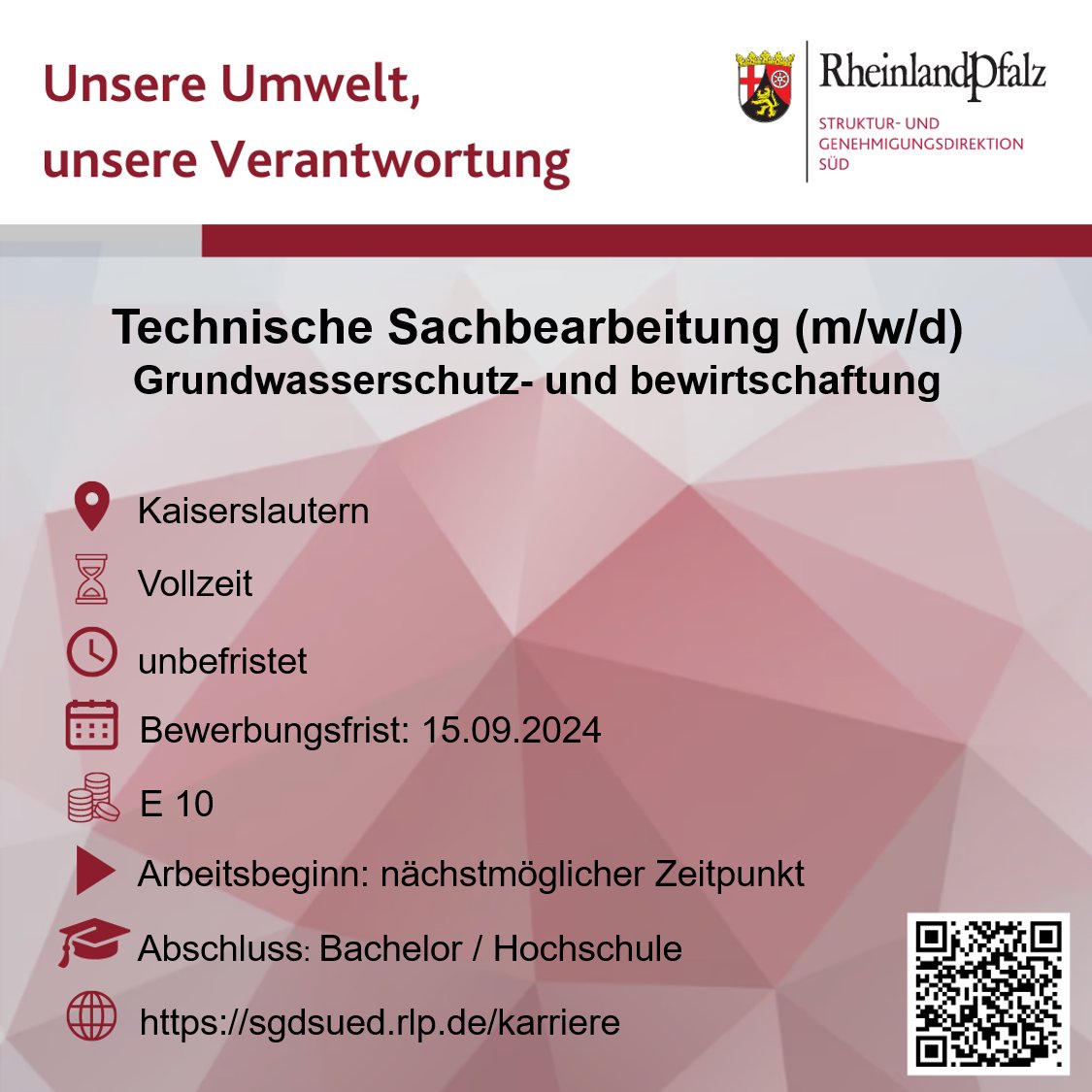 🌿Unsere Umwelt, unsere Verantwortung🌿
s.rlp.de/VtoaC
#Karriere #Jobs #Stellenangebot #DualesStudium
#Umweltbehörde #Immissionsschutz #Windenergie #Gewässergüte #Bodenschutz #Naturschutz
Verstärken Sie das Team von Präsident Prof. Dr. <a href="/HannesKopf/">Hannes Kopf</a>