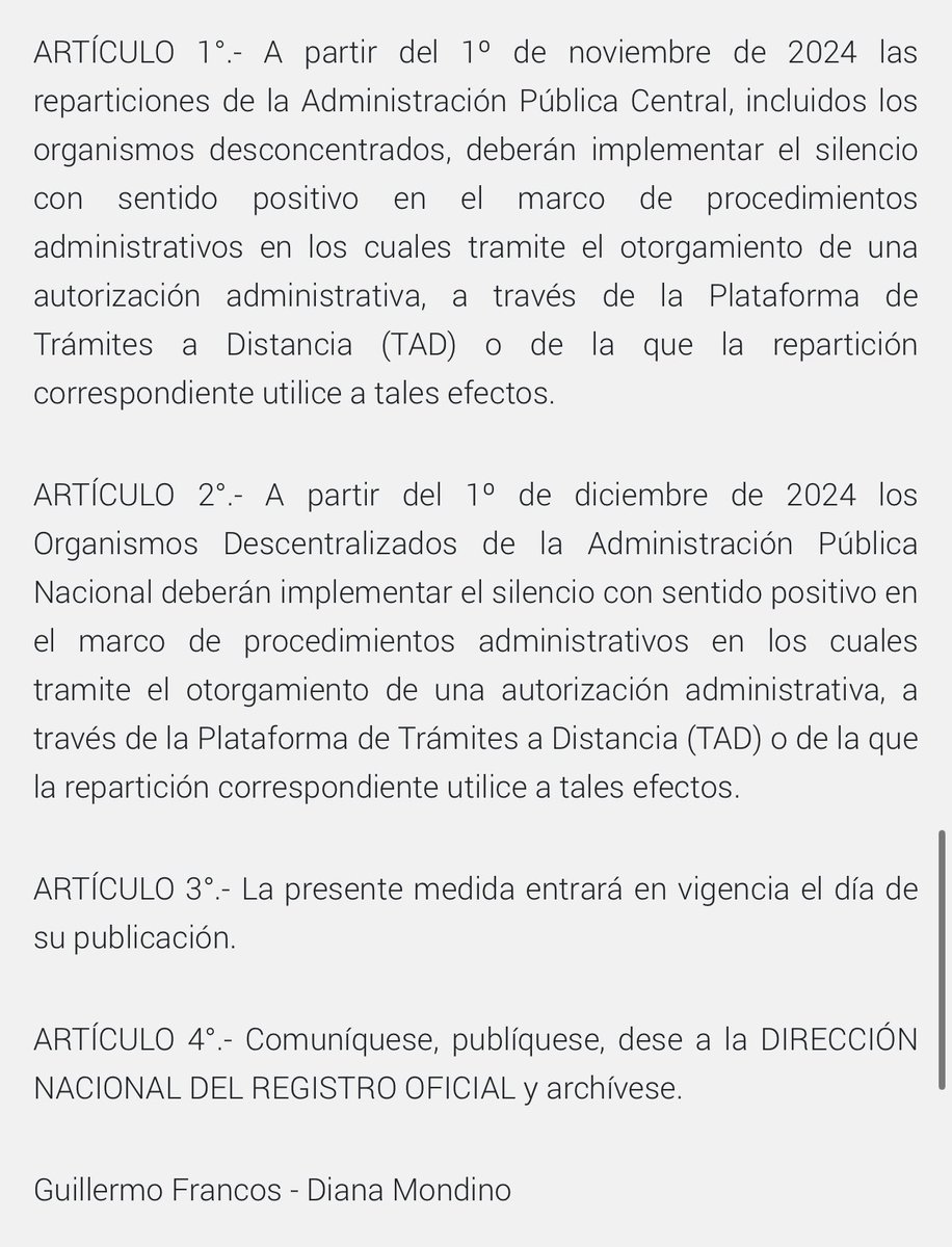 Tv_Libertaria's tweet image. 🚨Que es el &quot;Silencio Positivo&quot;?

➡️Si realizas un trámite y la administración pública no te lo resuelve en 1 mes, se considera realizado.
✅Vigente a partir del 1ro de Diciembre