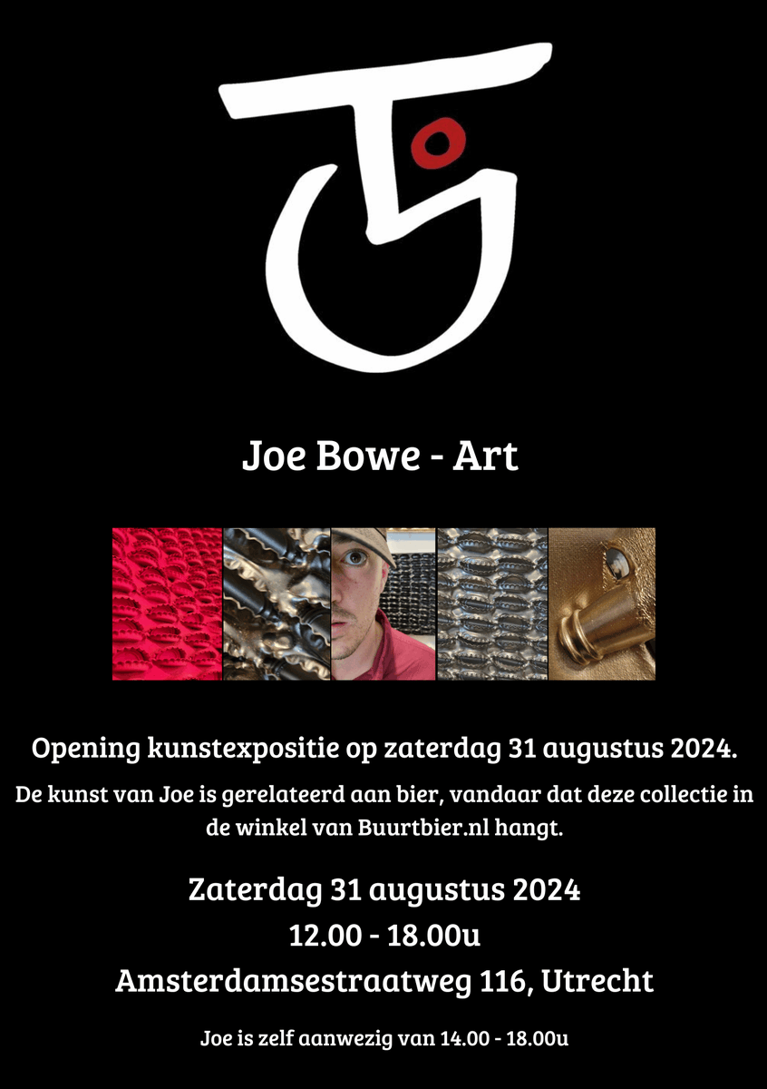 Aanstaande zaterdag 31 augustus in de #Buurtbierwinkel aan de #Amsterdamsestraatweg 116 #Utrecht. #Kunstexpositie van #JoeBowe. Leuk als je even komt gluren!  Zaterdag zijn we open van 12.00 - 18.00u en Joe is er tussen 14.00 en 18.00u Kom je ff gluren?