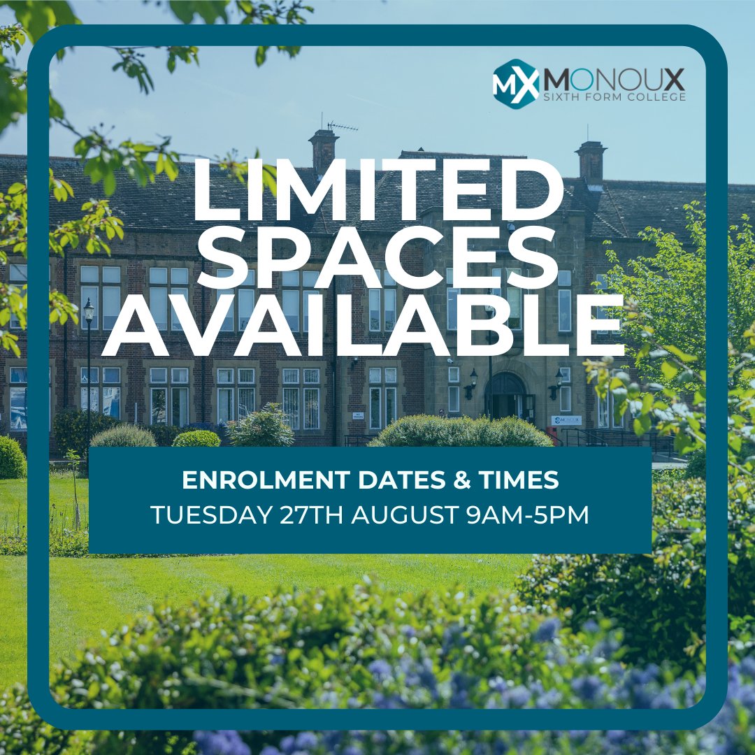 Don't miss your chance to join Monoux Sixth Form College—spots are filling up fast! Explore our latest enrolment times or visit our website for all the details. Secure your future with us today!

#Monoux #College #SixthForm #JoinMonoux2024 #StudentLife #ApplyNow #GCSE #ALevels