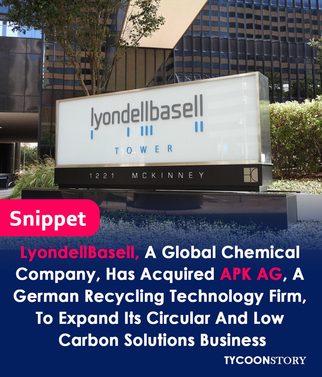 TycoonStoryCo's tweet image. LyondellBasell has announced its acquisition of APK AG, a German-based recycling technology company

#recyclingtechnology #circulareconomy #plasticrecycling #newcycling #ecoinnovation #sustainableplastics #wastereduction #greentech #plasticwaste 

tycoonstory.com