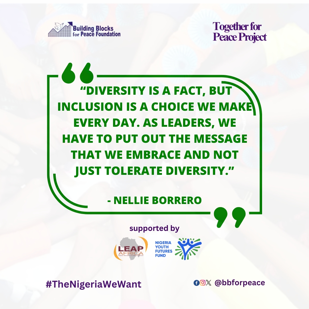 Welcome to a peaceful week!

This new week, <a href="/bbforpeace/">Building Blocks for Peace</a> urges you to put the message of diversity out there. Let the world know that you do not only tolerate diversity, but also embrace it.

Wishing you the best of the week.

#mondaymotivation #TogetherForPeace #TheNigeriaWeWant