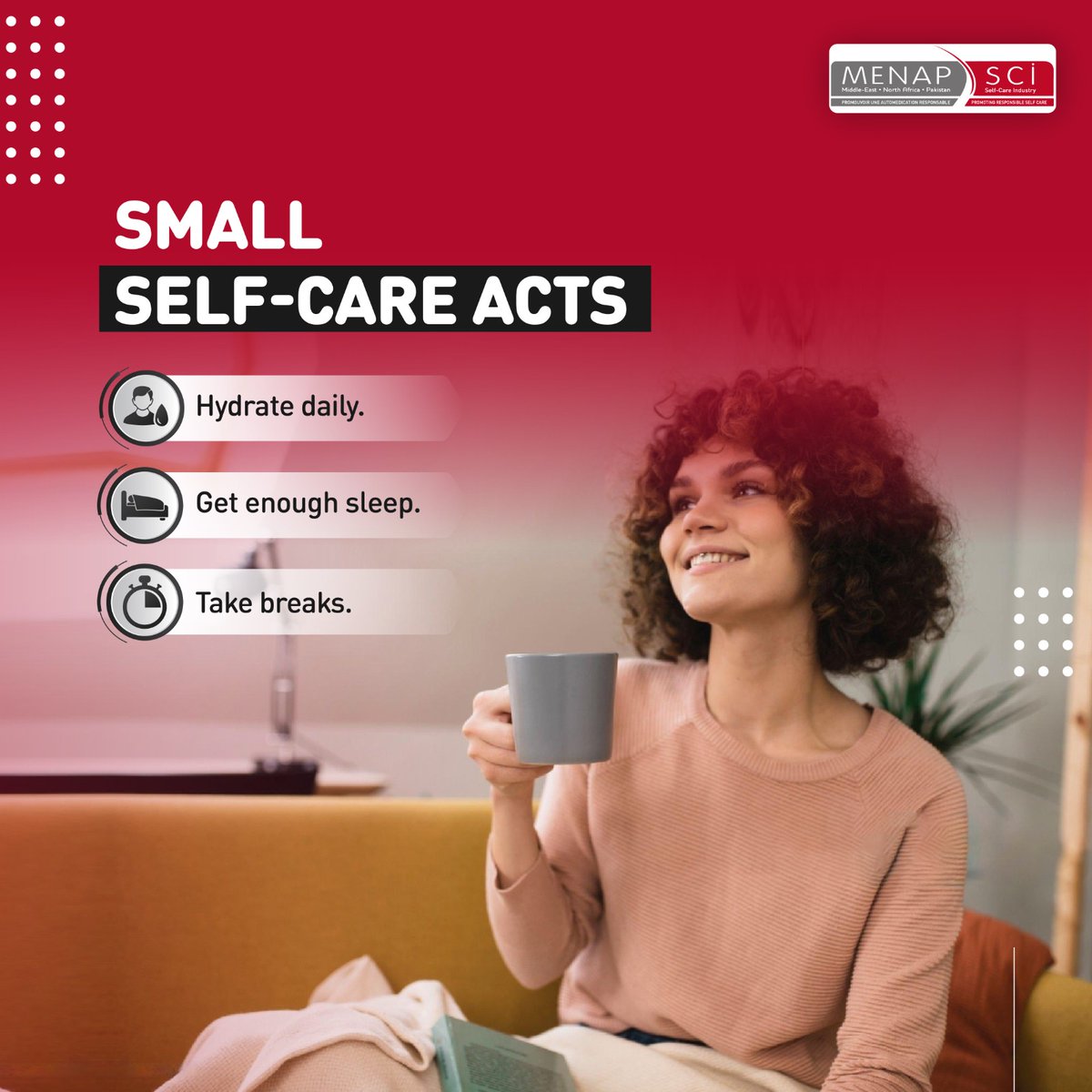 MenapSmi's tweet photo. Small acts of #selfcare can lead to big changes! Drink plenty of water, get enough sleep, and take breaks to recharge. Your well-being deserves attention every single day. https://t.co/PS6LTvaE74