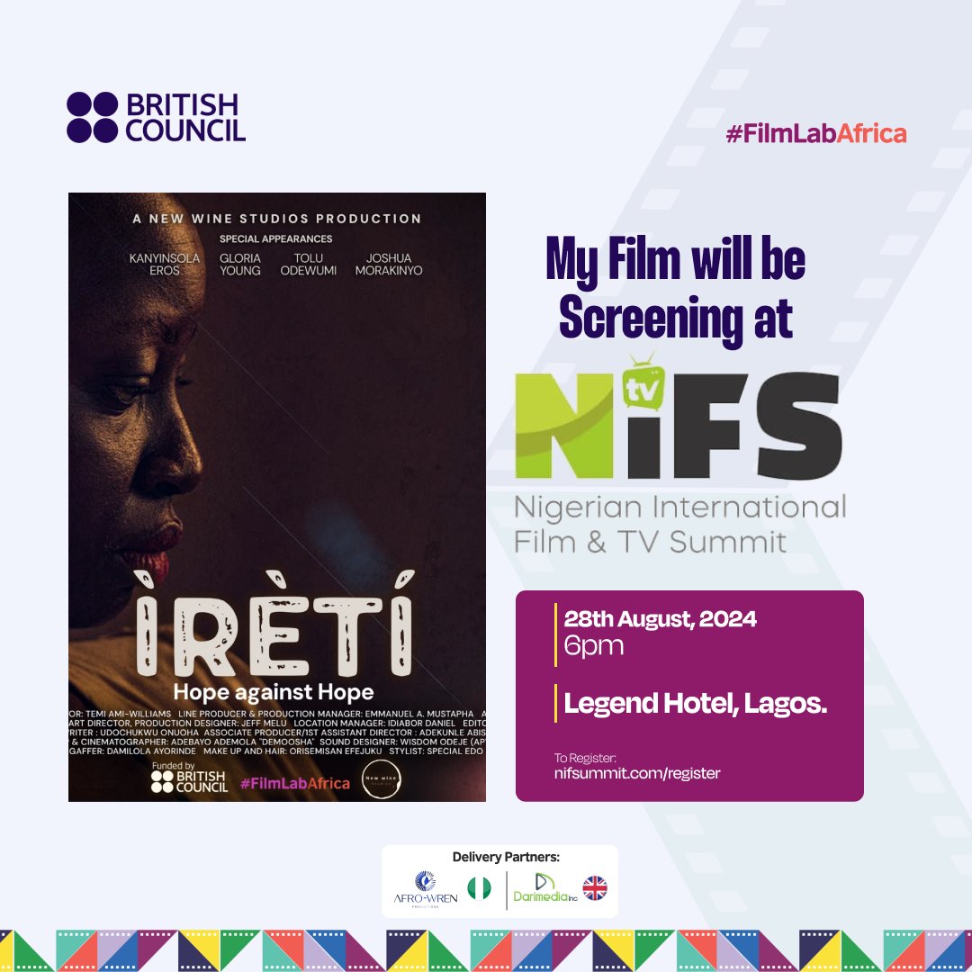 afrowren's tweet photo. #FilmLabAfrica proudly announces the screening of our Grant Winners Short Film productions NIFS 2024. All made with the support and funding of the British Council.
cc @ngbritisharts
#ReframeWithMe #BCArtsSSA #ReframeYourFuture #FilmmakerJourney #britishcouncilxfilmlabafrica https://t.co/IGyWIIxxwh