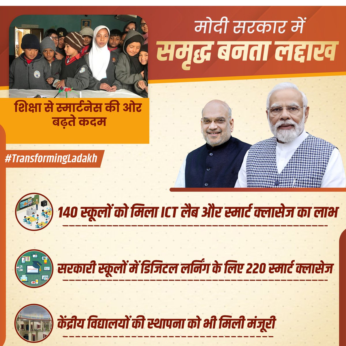 vineetvatstyagi's tweet image. मोदी सरकार में समृद्ध बनता लद्दाख...

स्वास्थ्य, सड़क, बिजली और शिक्षा सहित हर क्षेत्र में हो रहा सर्वांगीण विकास।

#TransformingLadakh