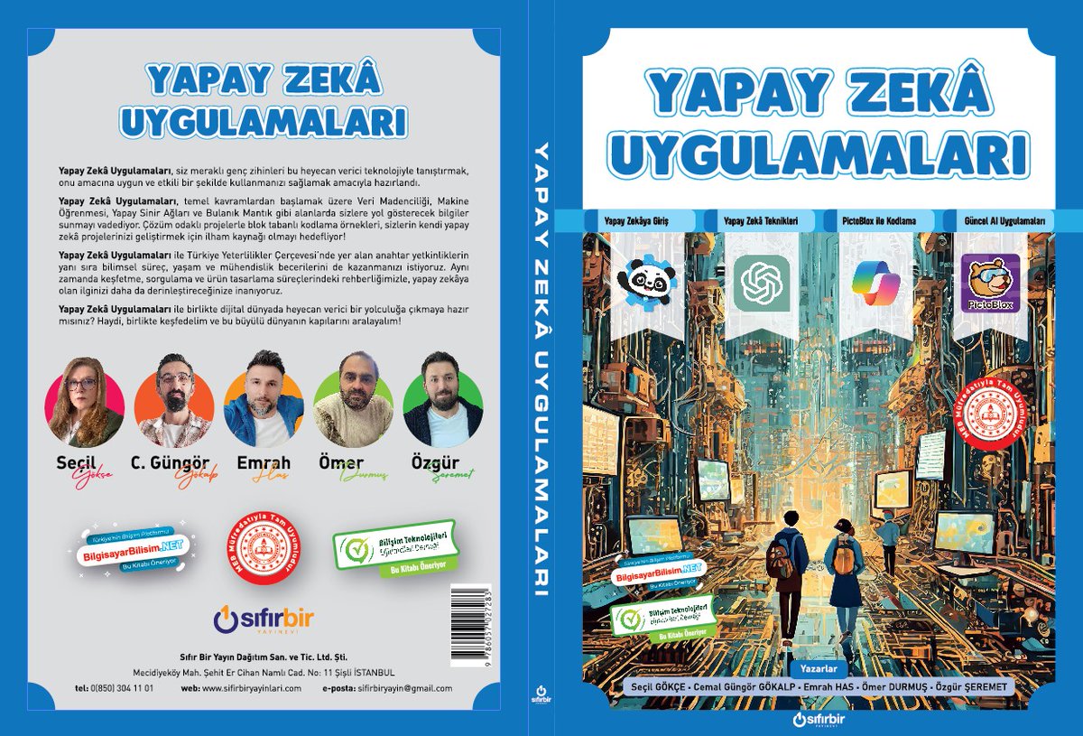 📚🚀 Ortaokul 7. ve 8. sınıf öğrencilerimizle Yapay Zeka Uygulamaları dersinde harika bir yolculuğa çıkıyoruz! 🔍 Detaylar için kitabı inceleyin veya satın alın:
sifirbiryayinlari.com 
Yazarlar:
<a href="/bulanca/">Bulanca</a>
<a href="/cggseco/">Cemal Güngör GÖKALP</a>
<a href="/okursan/">Okursan</a>
<a href="/ozgurseremet/">Özgür ŞEREMET</a>
<a href="/Gokce_ogretmen/">Gökçe</a>