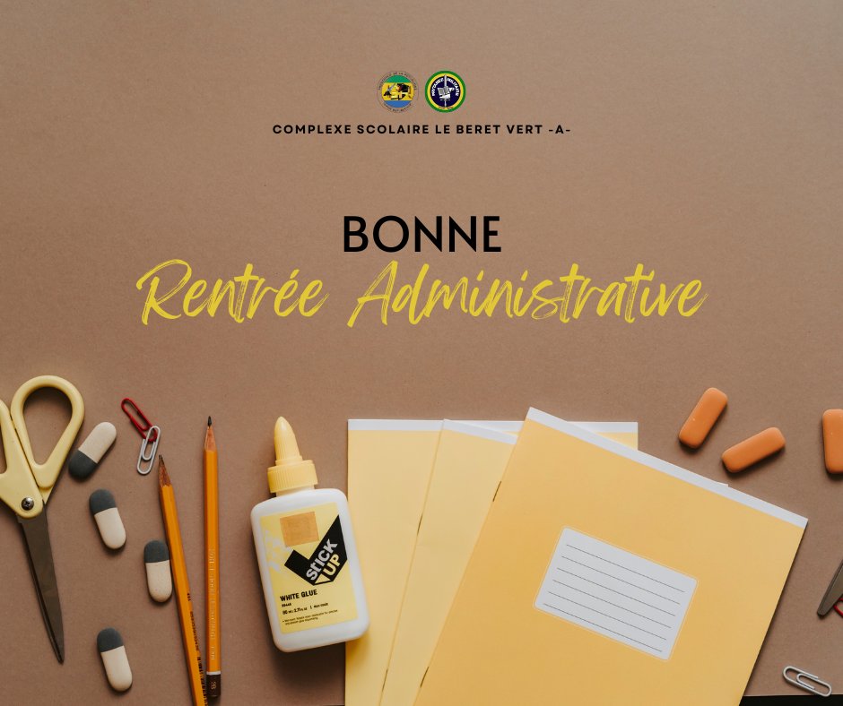 csberetvert's tweet photo. RENTREE ADMINISTRATIVE 2024-2025

🎓 Le Complexe Scolaire Le Béret Vert -A- souhaite à l'ensemble de son personnel 👩‍🏫👨‍🏫 et aux parents d'élèves 👨‍👩‍👧‍👦 une excellente rentrée administrative 📚🖋️ ! 

#beretvert #complexescolaire #gabon #prytanée #militaire #garderepublicaine https://t.co/54PrPgfrn4