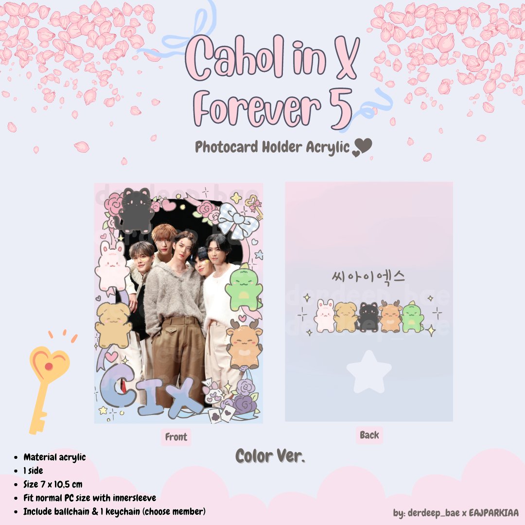 derdeep_bae's tweet image. HELP RT FIX❕
☆Pre-Order Photocard Holder CIX☆
"Cahol in X Forever 5"
by @derdeep_bae x @EAJPARKIAA

🗓️PO Aug 26 - Sep 5 '24 22.00 WIB
🏷️65k (1 side)
🏷️75k (2 sided)
📍Bogor
📋More detail &amp;amp; order :
forms.gle/2CULeUGEKRQazM…
Mention after DM🙏

For update on thread👇