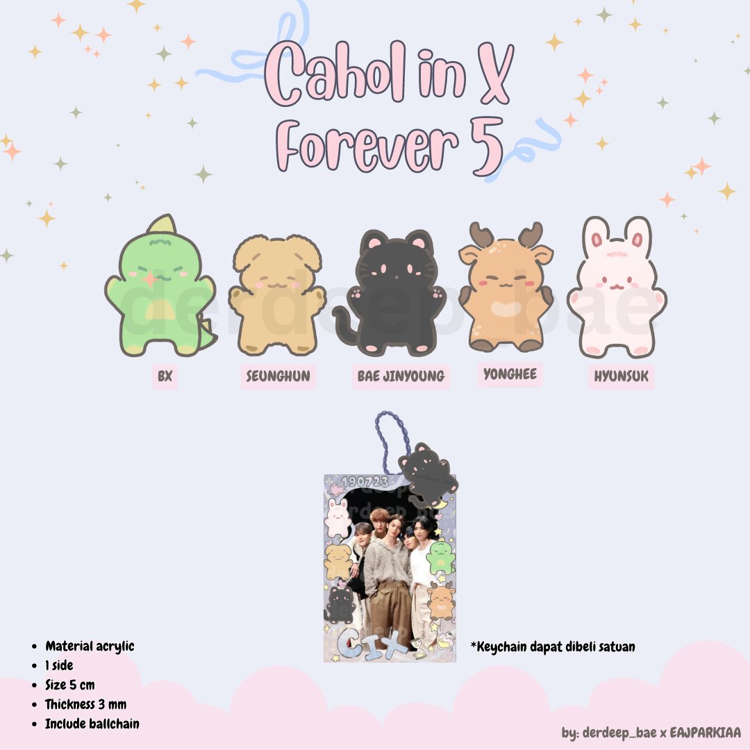 derdeep_bae's tweet image. HELP RT FIX❕
☆Pre-Order Photocard Holder CIX☆
"Cahol in X Forever 5"
by @derdeep_bae x @EAJPARKIAA

🗓️PO Aug 26 - Sep 5 '24 22.00 WIB
🏷️65k (1 side)
🏷️75k (2 sided)
📍Bogor
📋More detail &amp;amp; order :
forms.gle/2CULeUGEKRQazM…
Mention after DM🙏

For update on thread👇