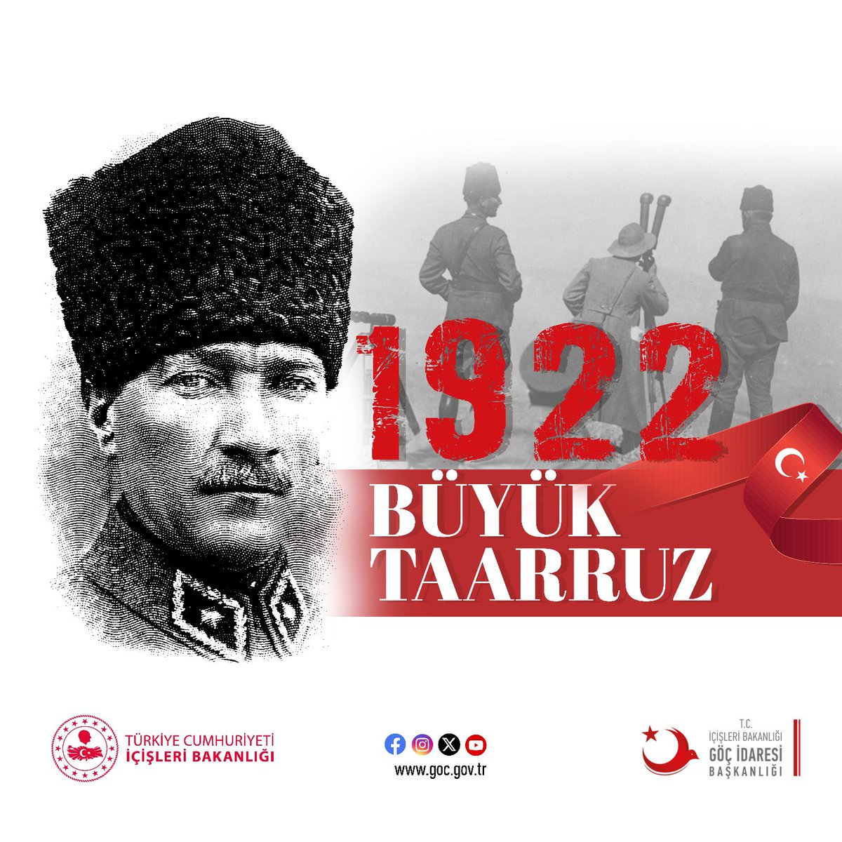 Gocidaresi's tweet photo. 26 Ağustos 1922 günü başlayan ve Anadolu’nun ilelebet Türk yurdu kalacağını tüm dünyaya ilan eden #BüyükTaarruz’un 102’nci yıl dönümü kutlu olsun.🇹🇷
Başkomutan Gazi Mustafa Kemal Atatürk başta olmak üzere Milli Mücadelemizin tüm kahramanlarını rahmet, minnet ve saygıyla anıyoruz. https://t.co/8eEvjjdxb3