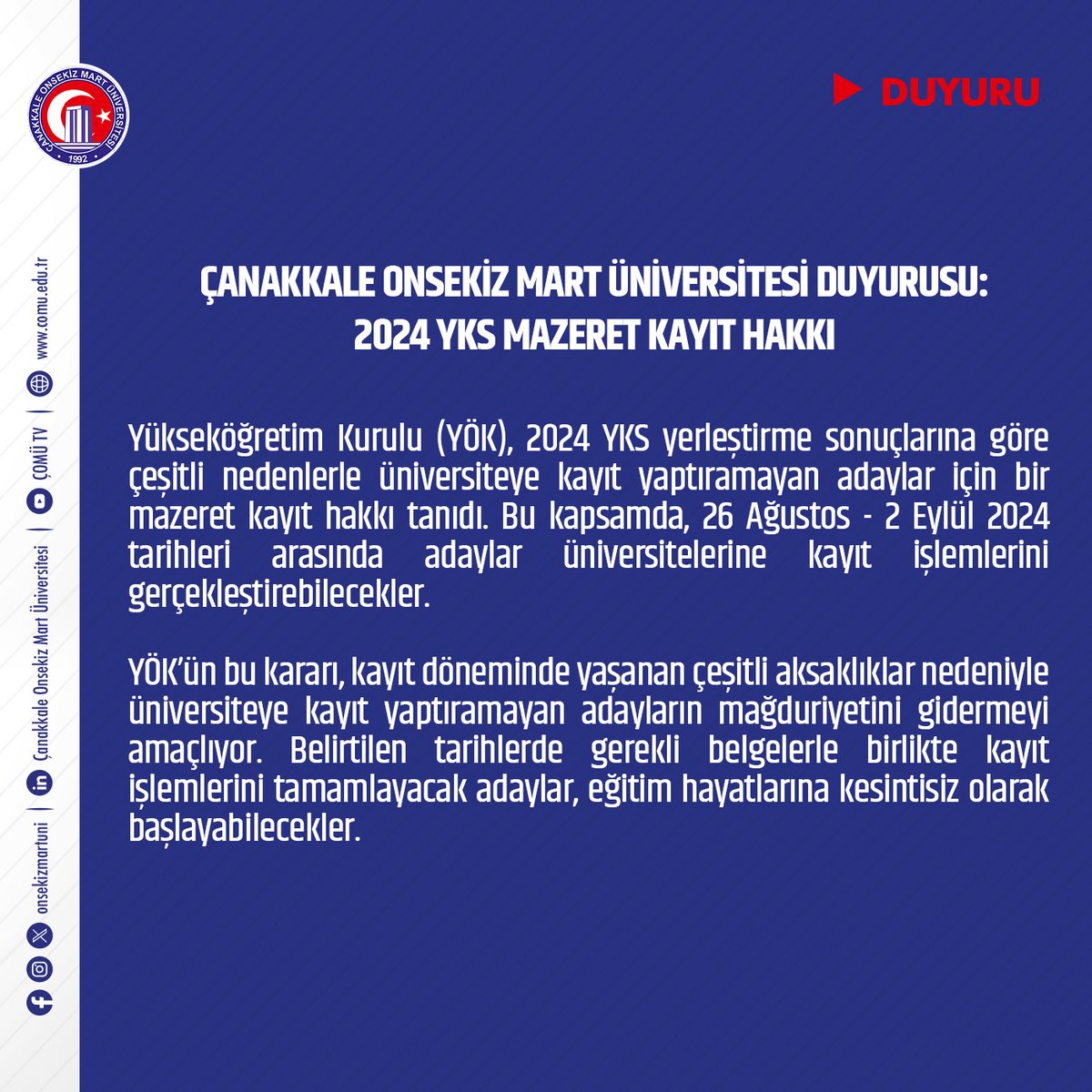 onsekizmartuni's tweet photo. 📢 DUYURU

Detaylar için;
↪️ https://t.co/1dgkV2ZXTh

#ÇOMÜ #HepBirlikteDahaİleri 🎯 https://t.co/uaCtzGRR4T