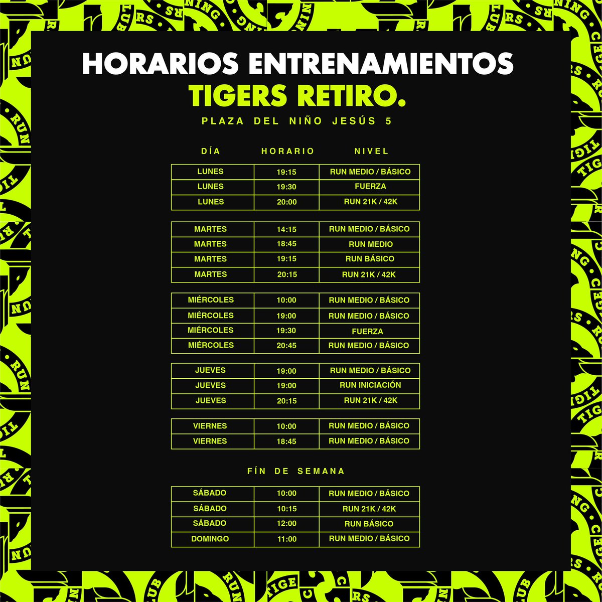 club_tigers's tweet photo. 51 horarios de entreno.
De lunes a domingo.
Mañana, mediodía, tarde y noche.
Todas las edades.
Todos los niveles. 
3 sedes en 3 zonas de Madrid increíbles para correr. 

Y van a pasar muchas cosas y muy bonitas. Vamos a por ello equipo!

GO TIGERS!! 
https://t.co/zNoWhYthCO https://t.co/lSaiGcxYQq