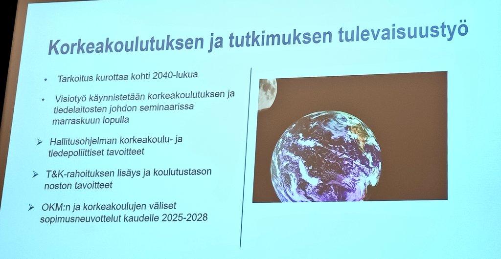 Ylijohtaja <a href="/SirkkuLinna/">Sirkku Linna</a> valottaa - ja kutsuu ideoimaan, kota-seminaarissa tulevaa korkeakoulutuksen ja tutkimuksen visiotyötä, joka käynnistyy virallisesti marraskuun lopussa johdon seminaarissa. Tuleva visio kurottaa kohti 2040-lukua. #kotaseminaari <a href="/okmfi/">Opetus- ja kulttuuriministeriö</a>