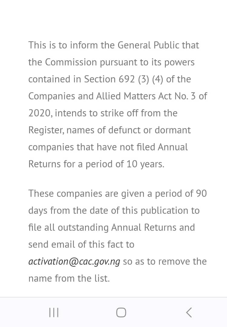 LawyerInLagos's tweet image. Did you miss this important notice from the Corporate Affairs Commission a month ago?

#monday #nigeria #syntaxlp #nigerianlawfirm #lawyerinlagos #compliance #nigerianbusiness #nigeriancompany