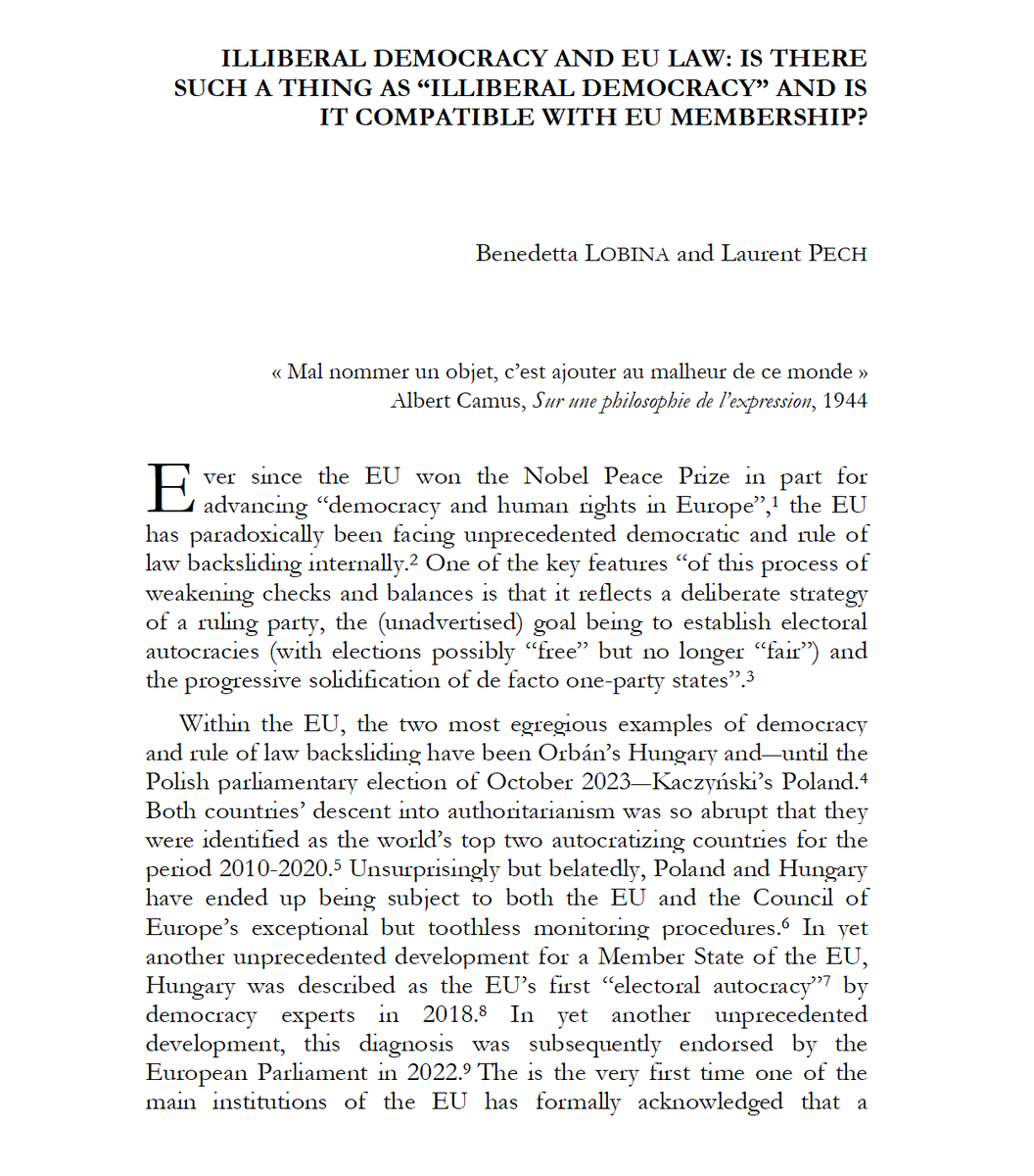 Tocqueville21's tweet photo. A new article by @benedetta_lob &amp; @ProfPech in The Tocqueville Review! 📖

“Democracy must also be understood as a core and enforceable legal value of the EU. 'Illiberal democracy' is intrinsically incompatible with EU membership”

https://t.co/yLZb2EkAoZ https://t.co/KP2VmsjmZE