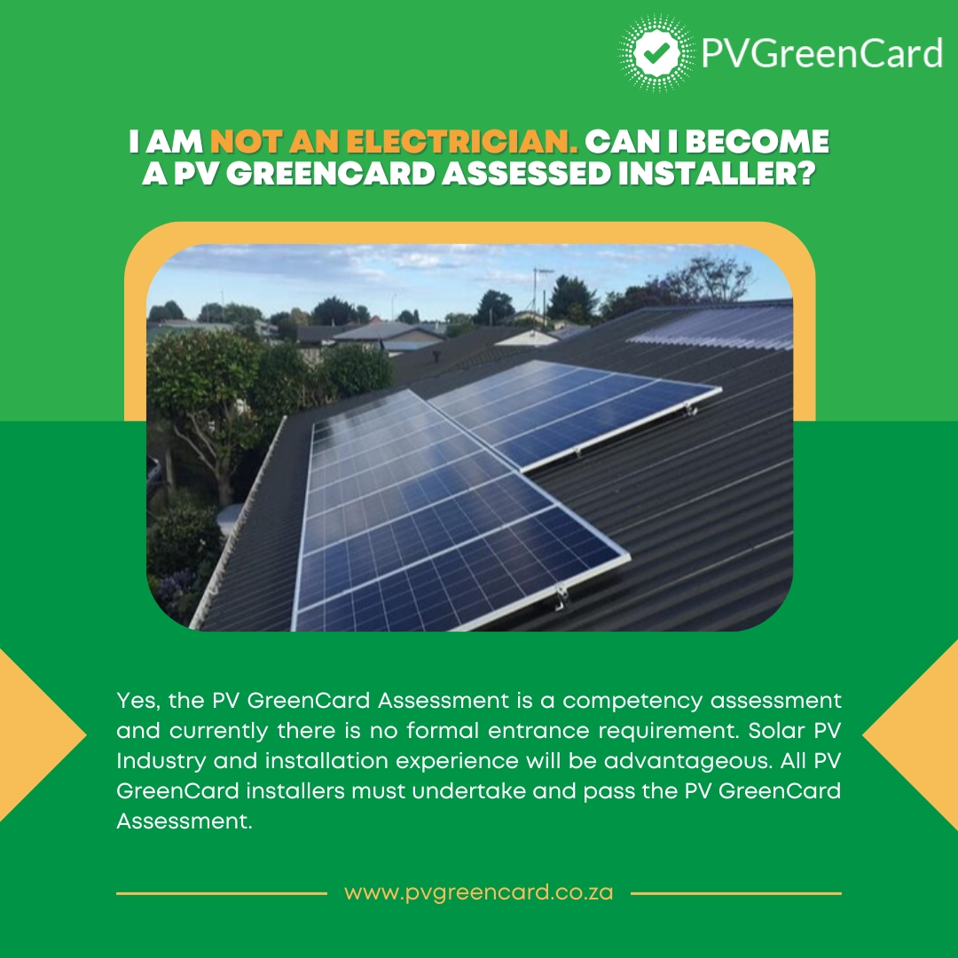 FAQ: I am not an electrician. Can I become a PV GreenCard Assessed installer?

Contact us today: +27 (0)11 568 8460/61
info@pvgreencard.co.za

#PVGreenCard #SolarInsatallations #QualityAssurance #sapvia