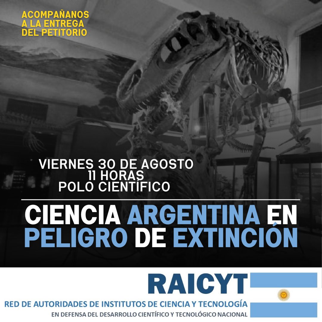 Al final del Cretácico, hace 66 millones de años, el impacto de un asteroide gigantesco en la costa de México, oscureció los cielos y enfrió el planeta, extinguiendo a los dinosaurios. En Argentina, enfriando la economía, están extinguiendo la ciencia. 
#CienciaEnPeligro