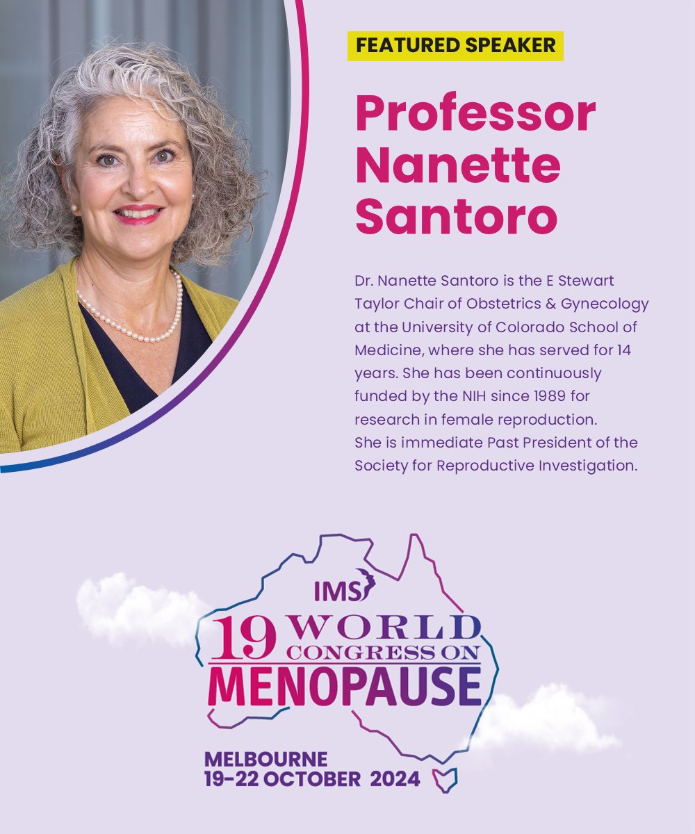 #IMS2024 📢 Announcing Keynote Speaker
We are delighted to announce that Dr. Nanette Santoro, a renowned expert in female reproduction, will be delivering a keynote lecture titled "Understanding the Perimenopause Journey" at IMS 2024.
imsmelbourne2024.com/scientific-pro…