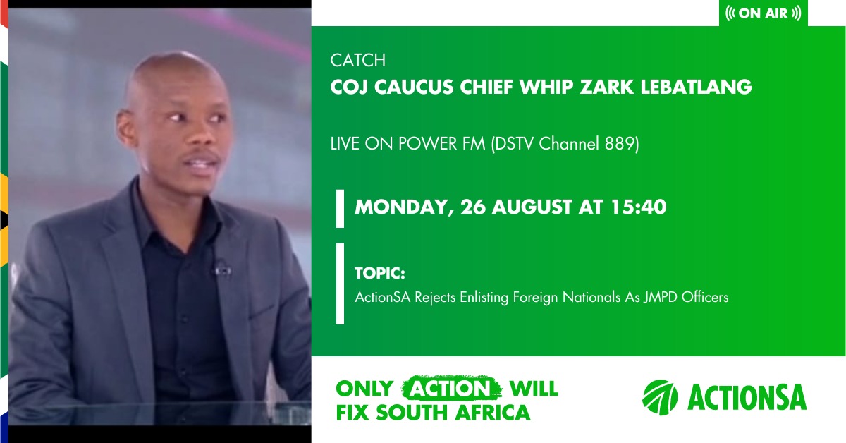 SthembeloMajola's tweet image. Catch @ActionSA_JHB Caucus Chief Whip @Zark_Lebatlang live on @POWER987News