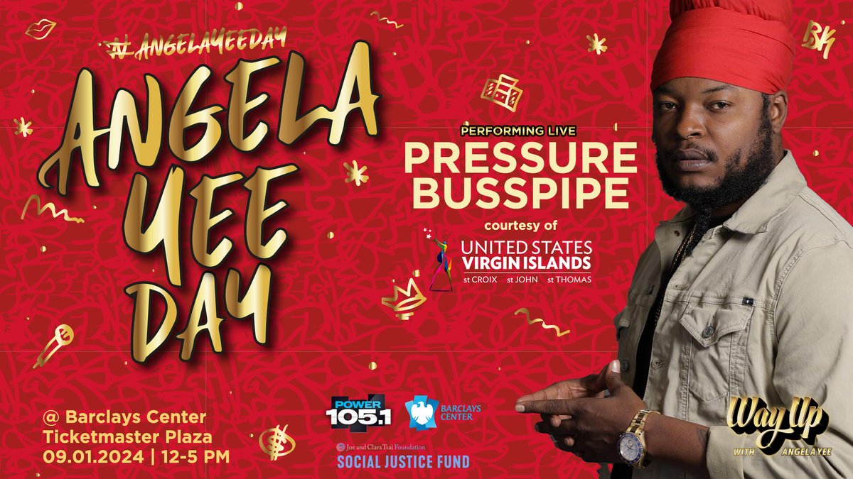 wayupwithyee's tweet photo. Just In 🚨: Also performing 🎤🎶 LIVE at #AngelaYeeDay: #PressureBusspipe 🤩Sunday 9/1 @ Barclays Center Ticketmaster Plaza.12P-5P Get your FREE tix here: https://t.co/xXSCSQWNCH Powered by: @WICKED_Musical @USVItourism @NegrilBK @wayupwithyeep @power1051 #iheartradio https://t.co/J4Ewa8qiE6
