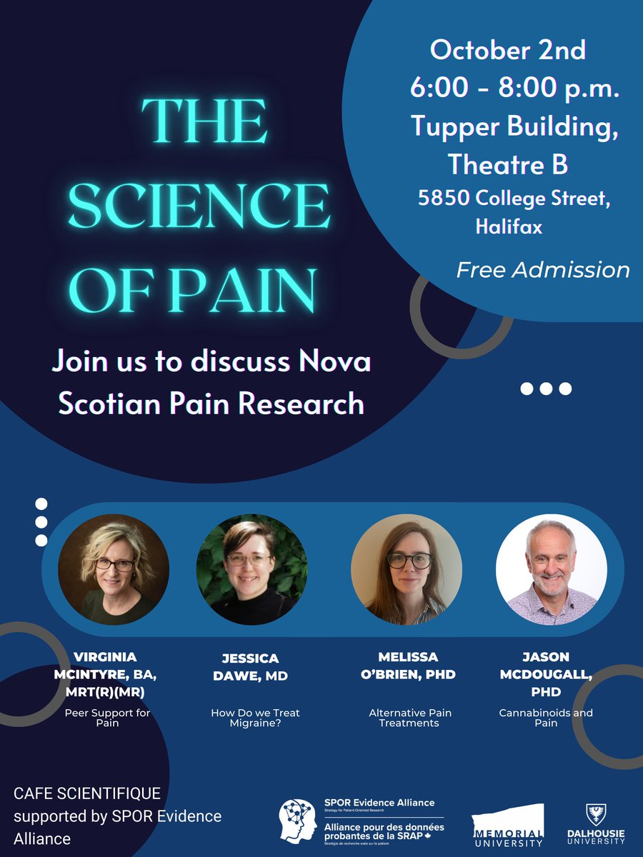Virginia McIntyre ๐จ๐ฆ๐บ๐ฆ (@virginia_mci) on Twitter photo The Science of Pain "Cafe Scientifique"
Date: Oct 2ndย 6 pm -8pm
This is an opportunity to learn and discuss the latest in pain research, #peer support, cannabinoids, #migraines, and alternative pain treatments.
All welcome - No registration required #Free
<a href="/SPORAlliance/">SPOR Evidence Alliance</a> The Science of Pain "Cafe Scientifique"
Date: Oct 2ndย 6 pm -8pm
This is an opportunity to learn and discuss the latest in pain research, #peer support, cannabinoids, #migraines, and alternative pain treatments.
All welcome - No registration required #Free
<a href="/SPORAlliance/">SPOR Evidence Alliance</a>