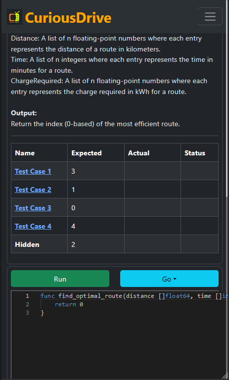 Find the most efficient route for Waymo robotaxis using Distance,  Time, and ChargeRequired arrays. Solve this coding challenge to optimize route selection!

curiousdrive.com/codingproblem/…

<a href="/Waymo/">Waymo</a> #robo #coding #programmer #ProblemSolving