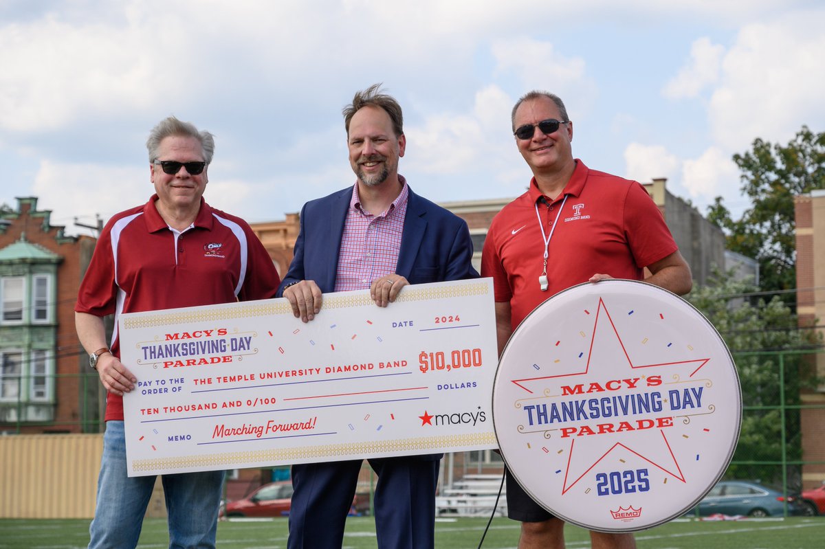 Congratulations to the Temple University Diamond Marching Band <a href="/TempleBands/">Temple University Diamond Marching Band</a> who was selected to perform in the 2025 Macy's Thanksgiving Day Parade, coinciding with the 100th anniversary of the band!
 
Can't wait to see our Owls shine in NYC 🎉🥁 #TempleProud