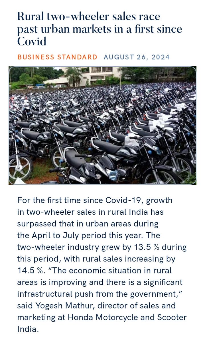 VictorKumarDas2's tweet photo. Rural two-wheeler sales race past urban markets in a first since Covid
https://t.co/R5p9Mf0QVK

via NaMo App https://t.co/RhpOz3tYQO