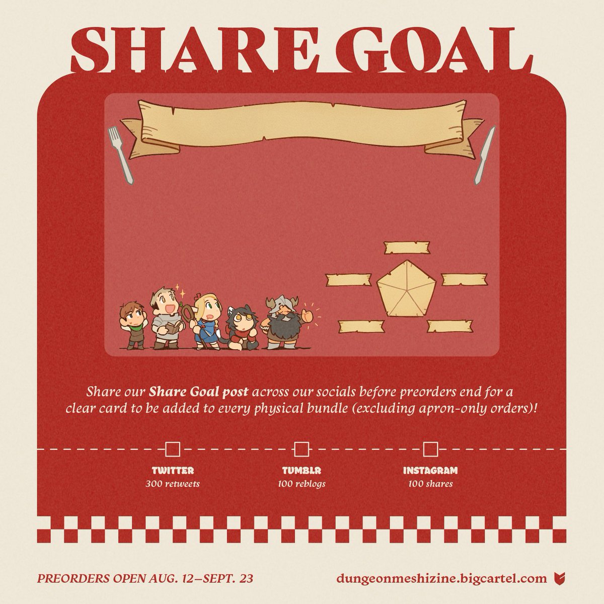 🦞SHARE GOAL🦞

Do YOU want to take super cute photos with this adorable clear card by <a href="/soranker0/">🔸patti🔸</a>? Help us reach 300 retweets 🔁 on THIS post!

Sales are open until Sept 23!
🛒 Bigcartel: dungeonmeshizine.bigcartel.com
🛒 Etsy: etsy.com/shop/dungeonme…

#dungeonmeshi #deliciousindungeon
