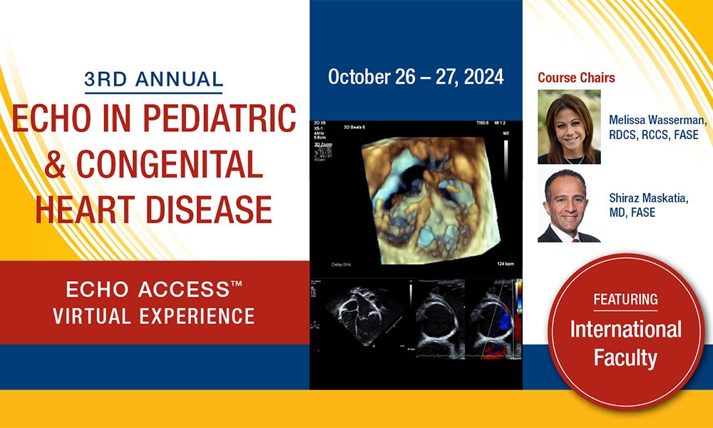 Our 3rd Annual Echo in PCHD will present the latest information on #CVultrasound technologies, clinical care and practical considerations in patients with CHD. 🫀

There will be dedicated Q&amp;A times where faculty will be live to answer questions. Sign up: bit.ly/3yR7NXg