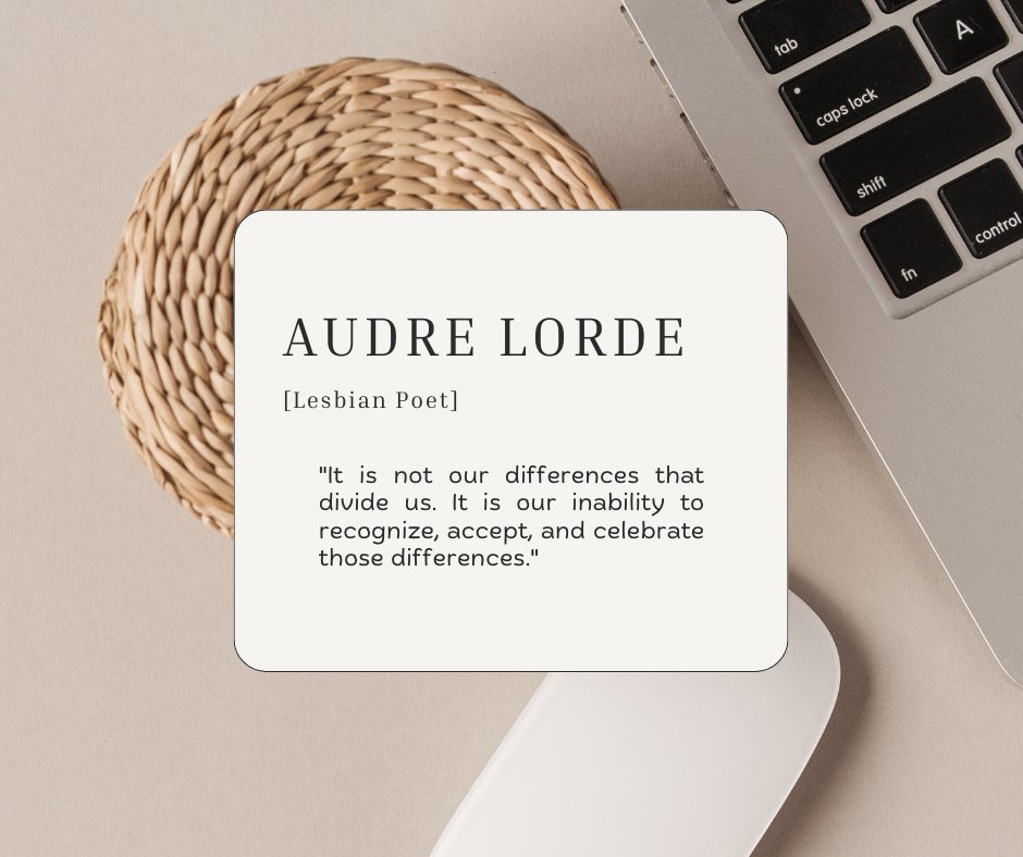 DakotaOutRight's tweet photo. Audre Lorde’s work often focused on the intersections of race, gender, and sexuality, advocating for social justice and the celebration of diversity within the LGBTQIA+ community and beyond. https://t.co/Bjp2f60OBo
