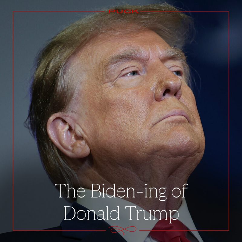PuckNews's tweet photo. With the octogenarian incumbent out of the picture, Trump finds himself facing a less forgiving split screen opposite Kamala Harris—and a press corps finally starting to focus on his own cognitive decline.