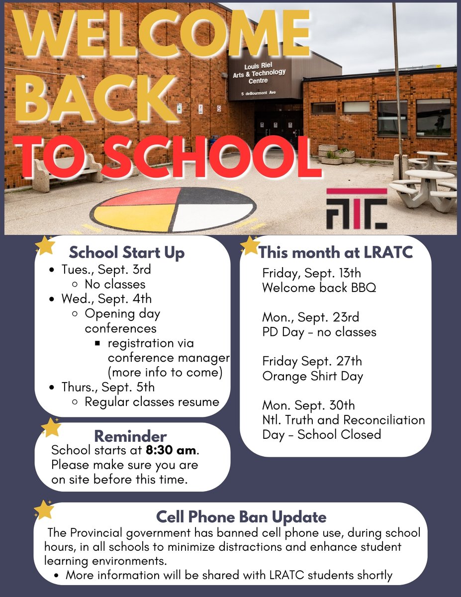 Welcome back LRATC students and staff

On Tues., Sept 3rd - no classes

On Wed., Sept 4th, students will book a 15 minute meeting with their teacher(s) using conference manager.  More info to follow. No classes on Wednesday.

Regular classes start on Thur., Sept 5th.
