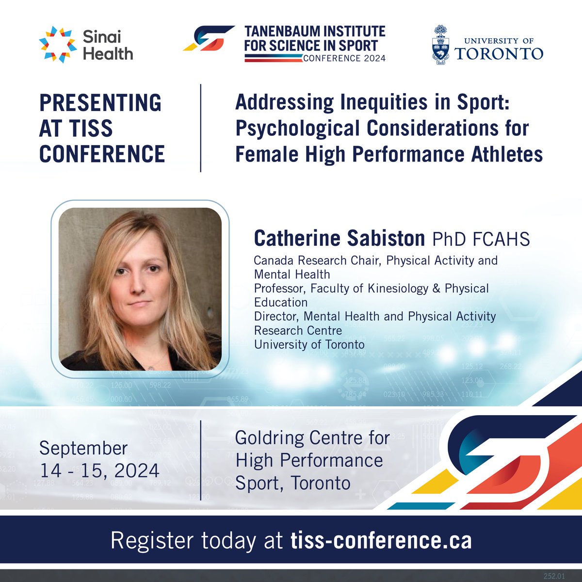 Catherine Sabiston (@sabi_catz) on Twitter photo Join me for the #TISSCon2024 September 14-15th in Toronto!
Co-presenting with <a href="/taraleighmchugh/">Tara-Leigh McHugh</a>, our talk is on psychological (emotional and mental health) considerations for female athletes.
Learn more and register: tiss-conference.ca
<a href="/uoft_tiss/">Tanenbaum Institute for Science in Sport</a> <a href="/MPARC_UofT/">MPARC</a> Join me for the #TISSCon2024 September 14-15th in Toronto!
Co-presenting with <a href="/taraleighmchugh/">Tara-Leigh McHugh</a>, our talk is on psychological (emotional and mental health) considerations for female athletes.
Learn more and register: tiss-conference.ca
<a href="/uoft_tiss/">Tanenbaum Institute for Science in Sport</a> <a href="/MPARC_UofT/">MPARC</a>