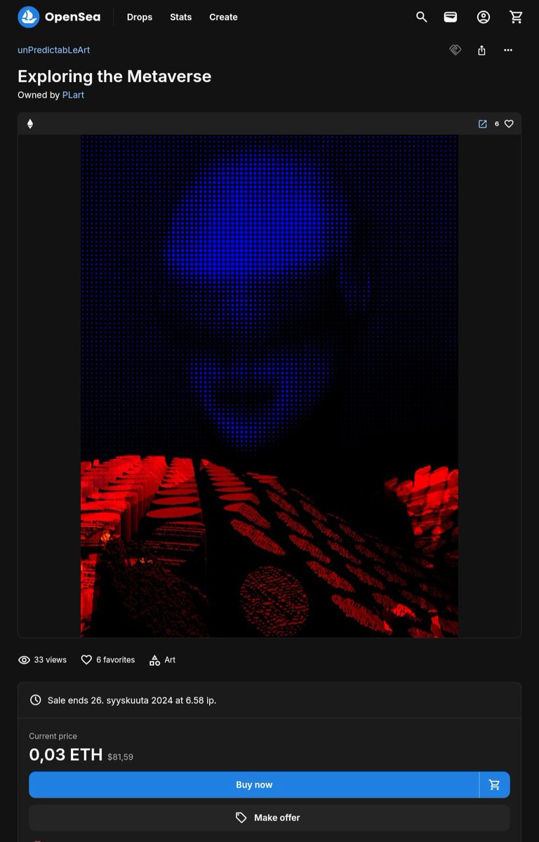 artbypl's tweet photo. Available

Exploring the Metaverse 1/1

0.03 ETH

Collect:
https://t.co/tegOb0Pemc https://t.co/n76cdEAV3N