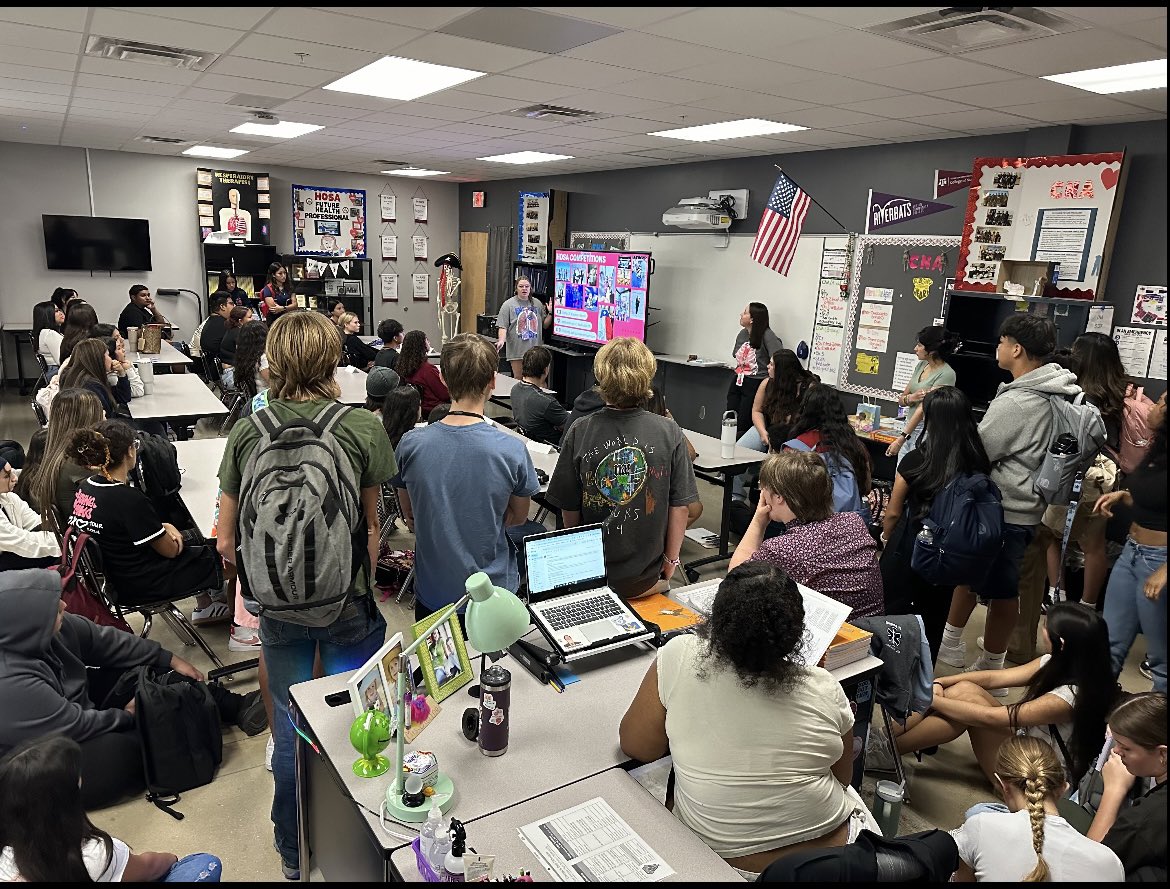 san_hosa's tweet photo. The first SMHS HOSA meeting of 24-25 was a massive success! 96 perspective members came to hear about what we do! Big thanks to Pres. Addy Chomel for having such a great presentation, officers working crowd control and SMHS administration for allowing an advisory meeting time!! https://t.co/WOQt38Hfdl