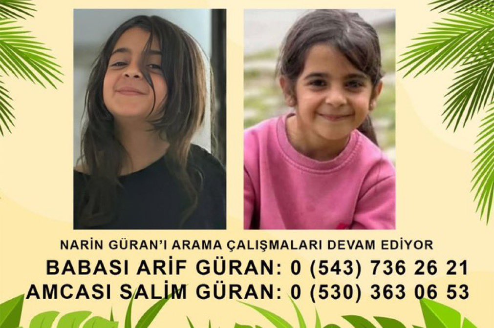 Minicik canı var 
Günlerdir aranıyor
Kim aldı götürdü bu kızı
Annesi babası perişan
Nerde uyur
Ne yer ne içer
Ailesini sorduğunda ona kim ne der
Diyarbakır #Narin i arıyor 😞