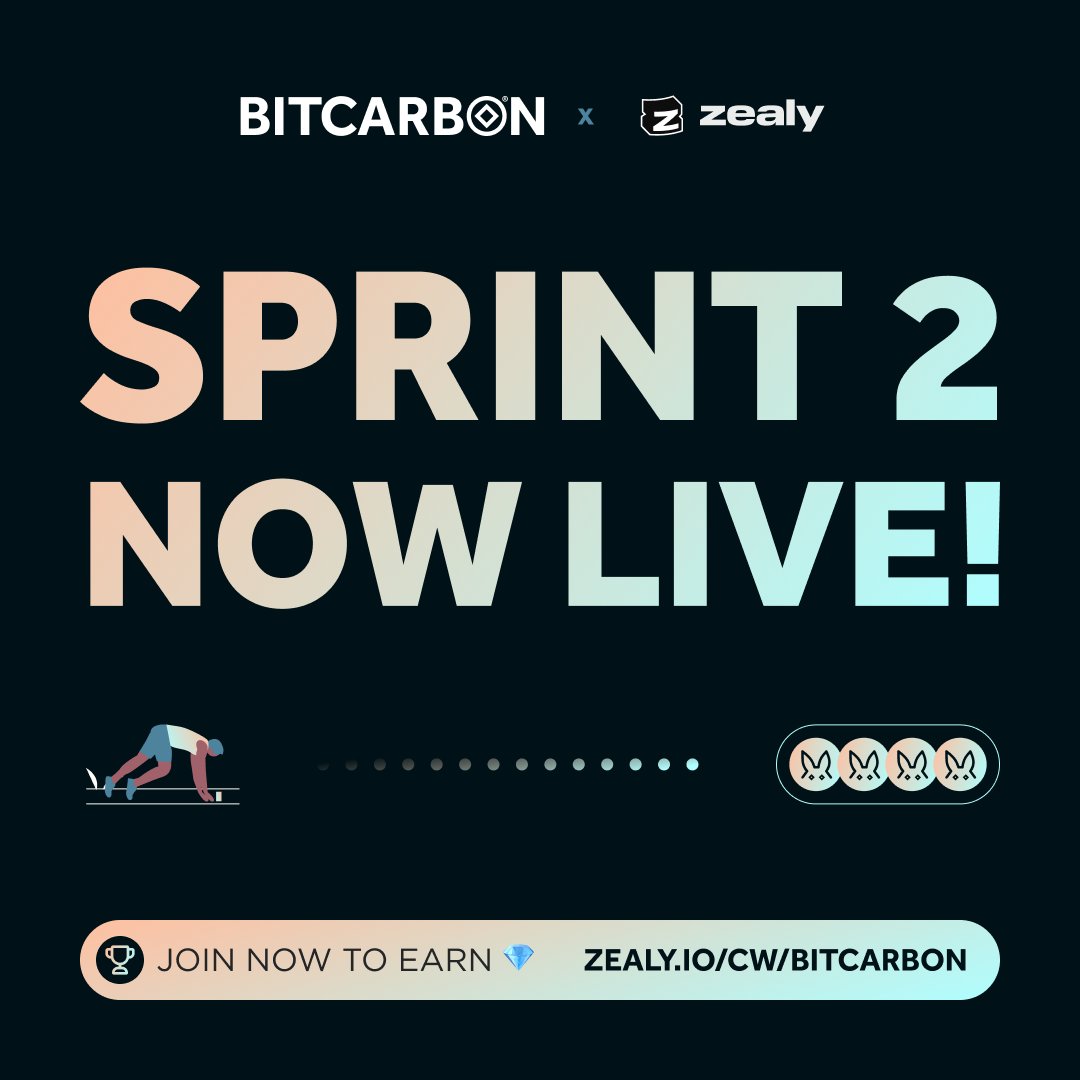 bitcarbon's tweet photo. π The Bitcarbon Zealy Sprint 2 is live! π
Dive into the challenge, complete tasks, and earn rewards!
Don't miss your chance to get ahead in the Carats Ecosystem.
Start sprinting now: https://t.co/93qMykVvFJ
#Bitcarbon #CaratsEcosystem #ZealySprint2 @zealy_io @zealysprints