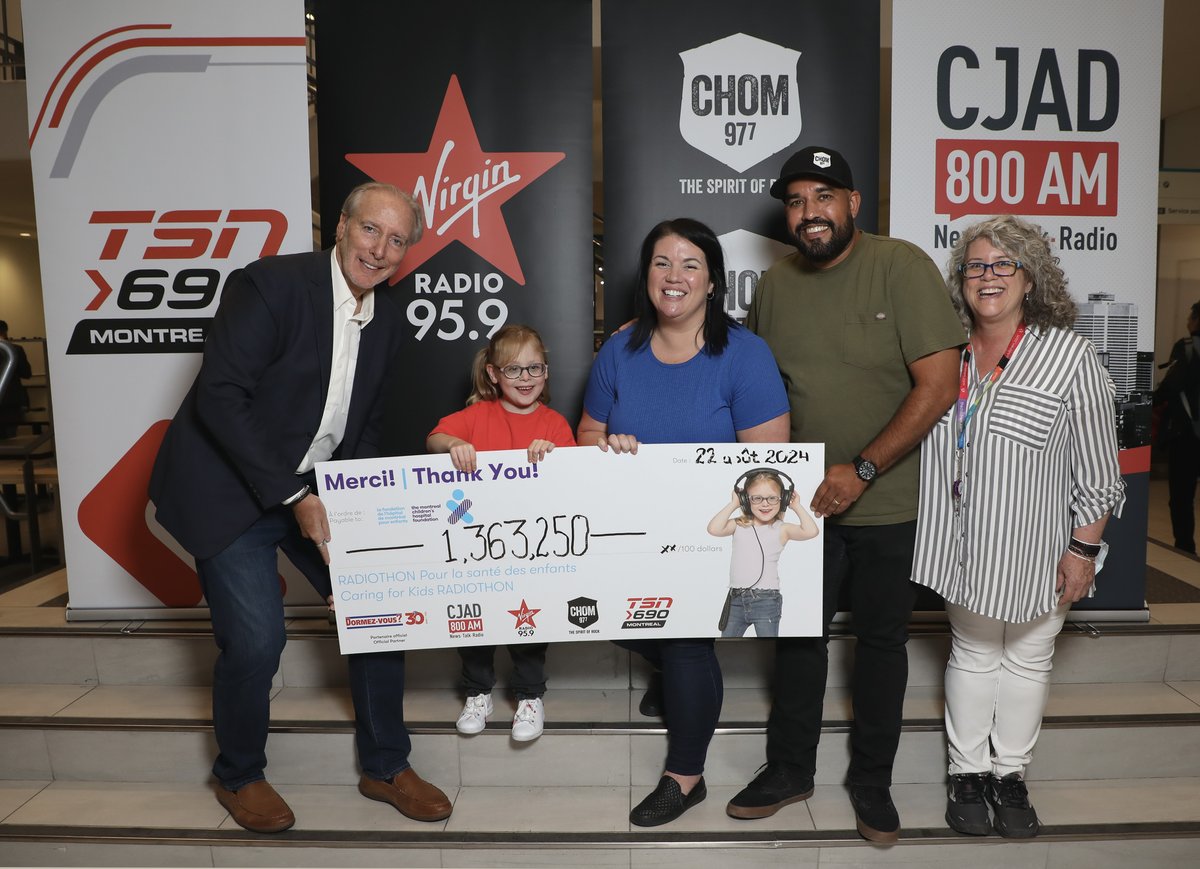 La Fondation du Children (@fondchildren) on Twitter photo The Foundation's 21st Radiothon raised an amazing $1,363,250 for our young patients! Thank you so much!!!
And thank you to our partners <a href="/DormezVous/">Dormez-Vous</a>, @GoldwaterDube, <a href="/atkinsrealis/">AtkinsRéalis</a>, CN, <a href="/RioTinto/">Rio Tinto</a>, <a href="/TenaquipCSSC/">TENAQUIP CS/SC</a> and Otsuka! <a href="/CJAD800/">CJAD 800 Montreal</a> <a href="/VirginRadioMTL/">Virgin Radio Montreal</a> <a href="/CHOM977/">CHOM 97 7 Montreal</a> @TSN_Sport The Foundation's 21st Radiothon raised an amazing $1,363,250 for our young patients! Thank you so much!!!
And thank you to our partners <a href="/DormezVous/">Dormez-Vous</a>, @GoldwaterDube, <a href="/atkinsrealis/">AtkinsRéalis</a>, CN, <a href="/RioTinto/">Rio Tinto</a>, <a href="/TenaquipCSSC/">TENAQUIP CS/SC</a> and Otsuka! <a href="/CJAD800/">CJAD 800 Montreal</a> <a href="/VirginRadioMTL/">Virgin Radio Montreal</a> <a href="/CHOM977/">CHOM 97 7 Montreal</a> @TSN_Sport