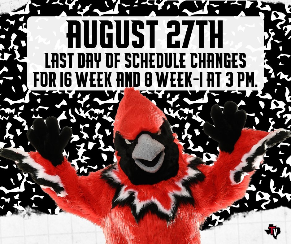 TrinityValleyCC's tweet photo. Hey Cardinals, tomorrow is the last day for schedule changes! https://t.co/QoCoyiYGpx