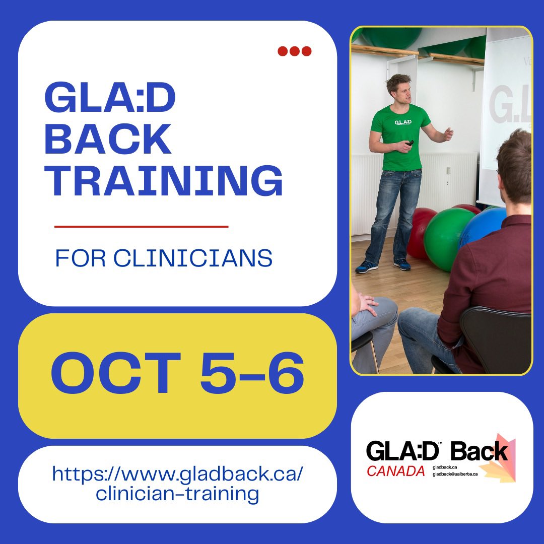 We’re excited to announce our next GLA:D Back clinician training will be held Oct 5 &amp; 6, 2024. 

Register today by clicking the link in our bio or going to gladback.ca/clinician-trai….