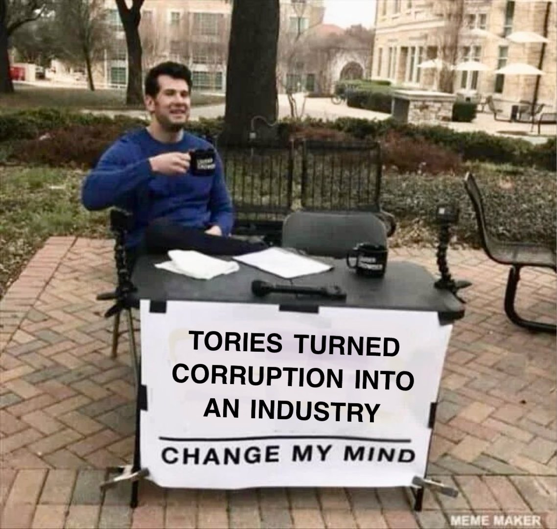 jdpoc's tweet photo. Labour: Cash for … something. Nobody seems to be sure.

Tories: Cash for decorating No 10, weddings, holidays, tennis matches, VIP lanes, PPE contracts, peerages, tax exemptions, public land at 1% of the value, making sewage in rivers legal.

No comparison really, is there? https://t.co/57I39fVsGc
