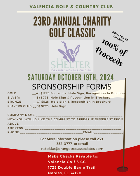ValenciaGolf's tweet photo. Join us for our 23rd Valencia Charity Golf Classic on Saturday October 19th, 2024 to raise money for The Shelter of Abused Women and Children of Naples!  100% of the tournament proceeds are donated to the charity! https://t.co/tnTsVG4tZP