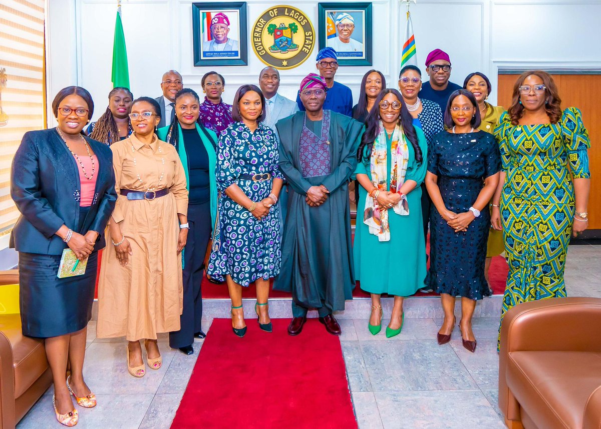 Babajide Sanwo-Olu (@jidesanwoolu) on Twitter photo Today, I welcomed the leadership of Women in Management Business and Public Service (WIMBIZ) led by the Chairperson, Mrs. Bisi Adeyemi to Lagos House, Alausa, Ikeja
During the visit, they acknowledged our commitment to the #HeforShe initiative and our effort in appointing more Today, I welcomed the leadership of Women in Management Business and Public Service (WIMBIZ) led by the Chairperson, Mrs. Bisi Adeyemi to Lagos House, Alausa, Ikeja
During the visit, they acknowledged our commitment to the #HeforShe initiative and our effort in appointing more